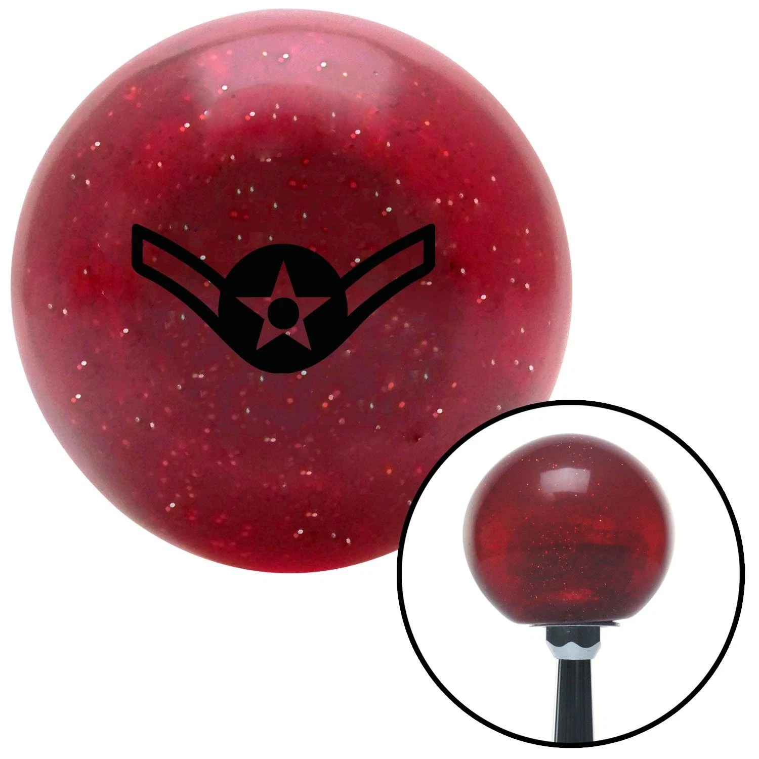 Black Airman Red Metal Flake Shift Knob w/ M16x1.5 Insert Shifter Auto Manual