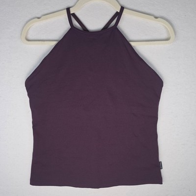 prAna Breathe Halter Tank Top Dark Purple Built-In Shelf Bra Large