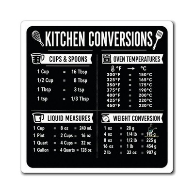 Kitchen Conversion Magnet, 6'' x 6'' Kitchen Conversion Chart, Cooking Measurement