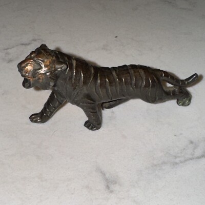 Vintage Small Brass Roaring Bengal Tiger Rare 3 