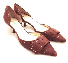 PRADA - VTG Stitched Brown Saddle Leather Low Heel D'Orsay Pumps 6 36.5