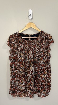 Tamara H Women s Floral  Top  Sz 1X Smocking, Butterfly Sleeve, Yellow Orange