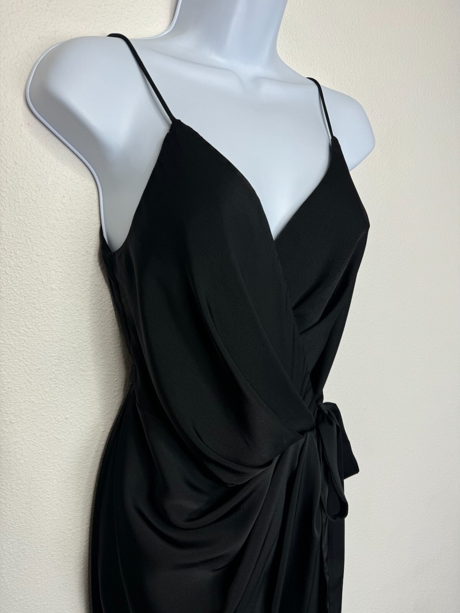 ASOS Design Sz 4 Wrap Midi Dress Black Sleeveless Front Slit Spaghetti  Strap NWT | eBay
