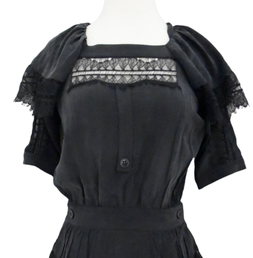MAYLE Black silk lace trim dress sz 2 | eBay