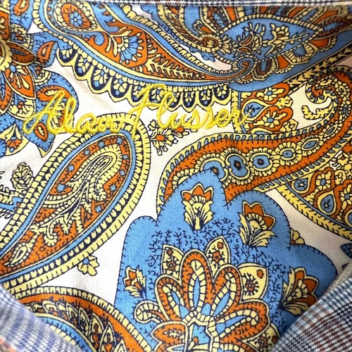 Camicia uomo Alan Flusser paisley con bottoni manica lunga 2XL cotone blu arancione - Foto 6 di 13
