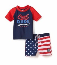 OSHKOSH B'GOSH Boys 12M, 24M Cool Dude Americana Rashguard Swim Set NWT