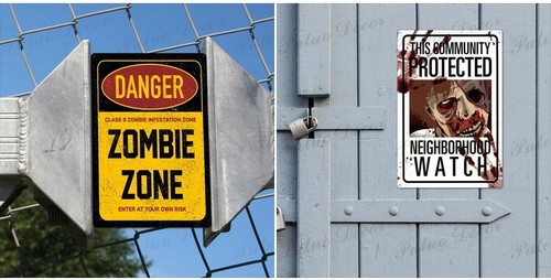 Póster de decoración de pared placa de advertencia de zona de advertencia de letrero de lata de metal Zombie Killer - Imagen 8 de 14