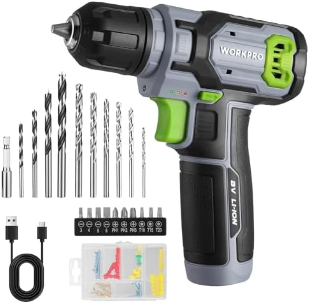 WORKPRO Trapano Avvitatore a Batteria 8V, Cacciavite a Batteria Verde Grigio, Ac
