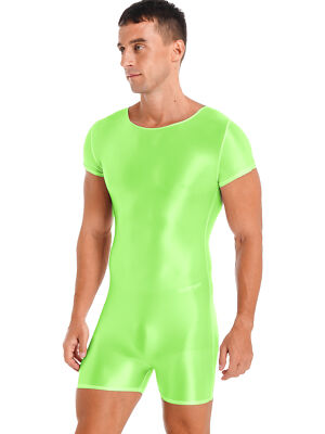 Agoky Nylon Body Herren Sexy Öl Glänzend Overall Stretch Kurz Kurzarm Sportbody