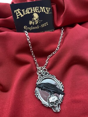 Alchemy Gothic Reflections Of Poe Pendant P919 Necklace Raven Mirror IN HAND