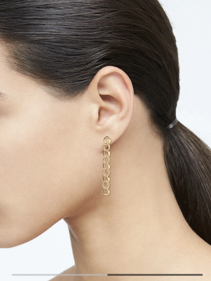 BANANA REPUBLIC Gold Tone Pave Link Linear Earrings - Image 2 of 4