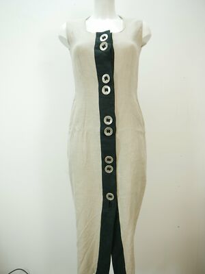 Handarbeit Leinen beige eng anliegendes wundervolles Landhauskleid Gr.36