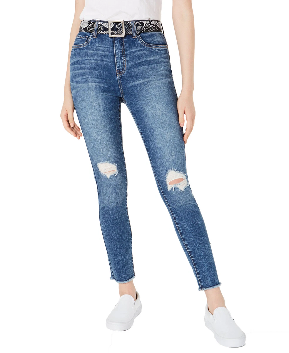 Dollhouse Women s Juniors Ripped Skinny Jeans With Belt 13 Dark