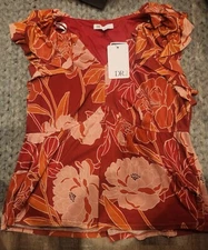 dr2 ruffle floral rust Tank Top Sleeveless v-Neck blouse sz  x-LARGE new nwt