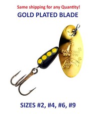 🌟 Panther Martin GOLD PLATED BLADE Spinner Fishing Lure BLACK YELLOW SPOT 2 4 6