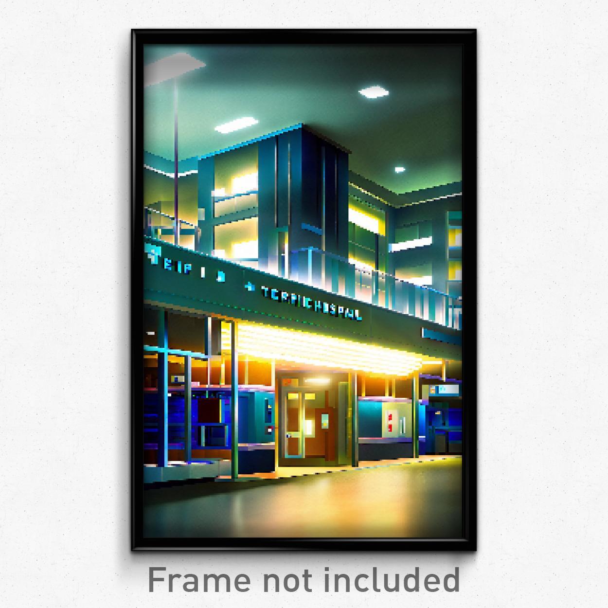 Pixel Art Poster - Terrific Hospital (8 Bit Psychedelic Trippy Video Game Print)