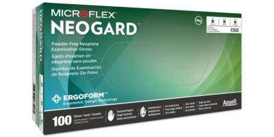 *100-Gloves* Ansell MicroFlex NeoGard Ergoform Neoprene Examination Medium C522