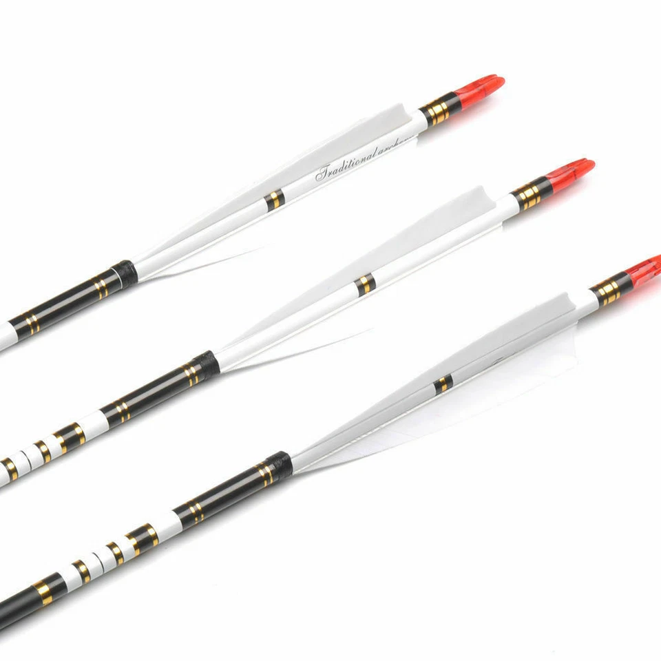 Flechas de carbono de tiro con arco de 33"" 7,6 mm 6/12 piezas plumas reales plegado caza deportes Foto 4 de 4