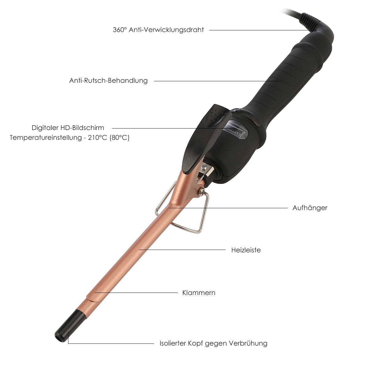 Lockenstab 9mm Keramik Curl Style Lockenwickler 210C Alle Haartypen Lockenstäbe