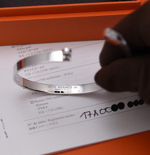 Hermes Bracelet Kelly White Gold 61 36 CT Diamonds $19,200 Cuff Bangle SH Birkin - 第 10/11 張圖片