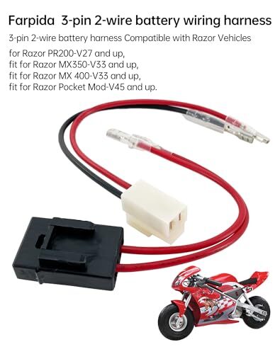 3-pin 2-wire Battery Wiring Harness Fit for Razor PR200-V27 MX350-V33 ...