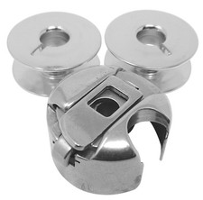 Spulenkapsel + 2 Metall-Spulen für Veritas-Nähmaschinen mit Umlaufgreifer (DDR)