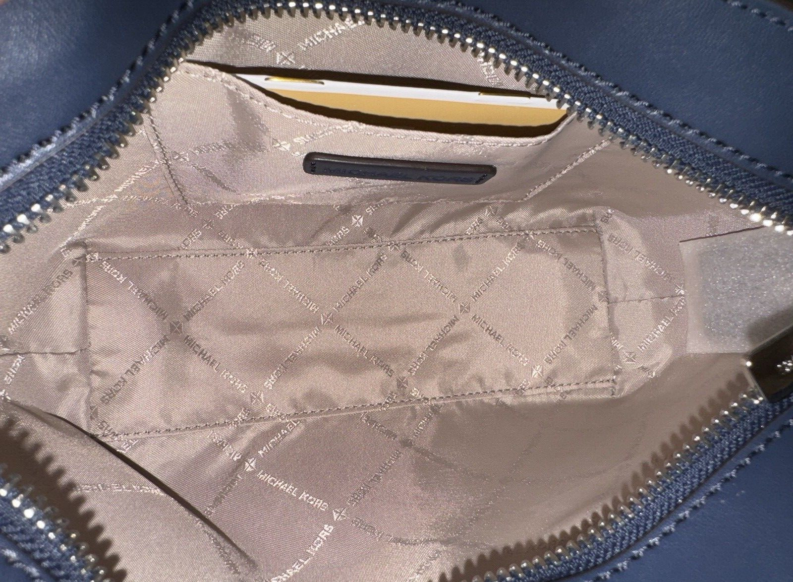 MICHAEL KORS JET SET SMALL TOP ZIP CROSSBODY BAG 2 TONE MK NAVY BLUE LOGO SILVER thumbnail 9