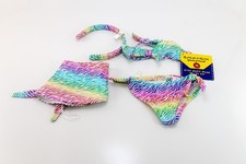 Build A Bear Rainbow Zebra Bikini Swimming Suit NWT Bathing RETIRED HTF Headband