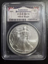 2009 AMERICAN SILVER EAGLE PCGS MS70 LINCOLN BICENTENNIAL LABEL 