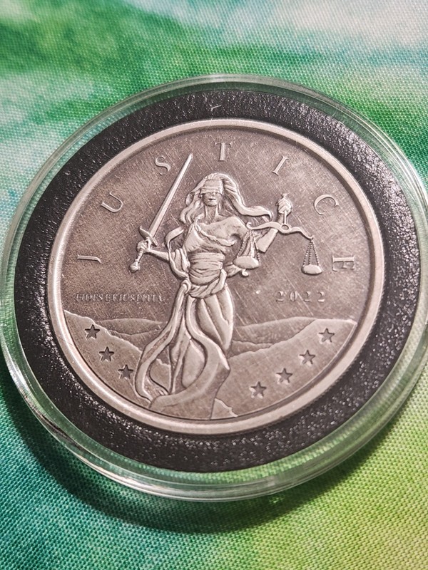 2022 Gibraltar Lady Justice Antiqued 1 oz .999 Silver Coin BU in Capsule