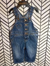 Oshkosh B  gosh Blue Heart Cotton Denim Overalls Baby Girls 6M 7109