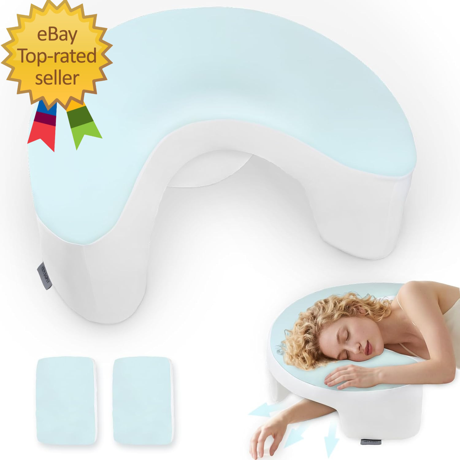 Side Sleeper Pillow with Arm Hole, 2PCS Pillowcase, Ergonomic Cooling Arm Pillow