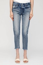 MOUSSY VINTAGE NWT 345 Merry Tapered Distressed Mid Rise Jeans in Blue 30