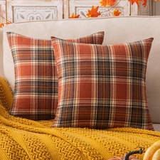 Fall Plaid Orange Throw Pillow Covers 18X18 Inch Set of 2