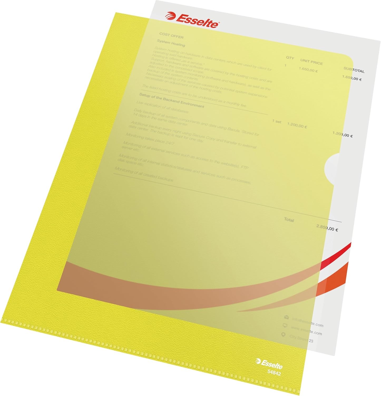 Esselte Premium Folder A4 Matt Finish Box of 100 Clear Yellow 54842