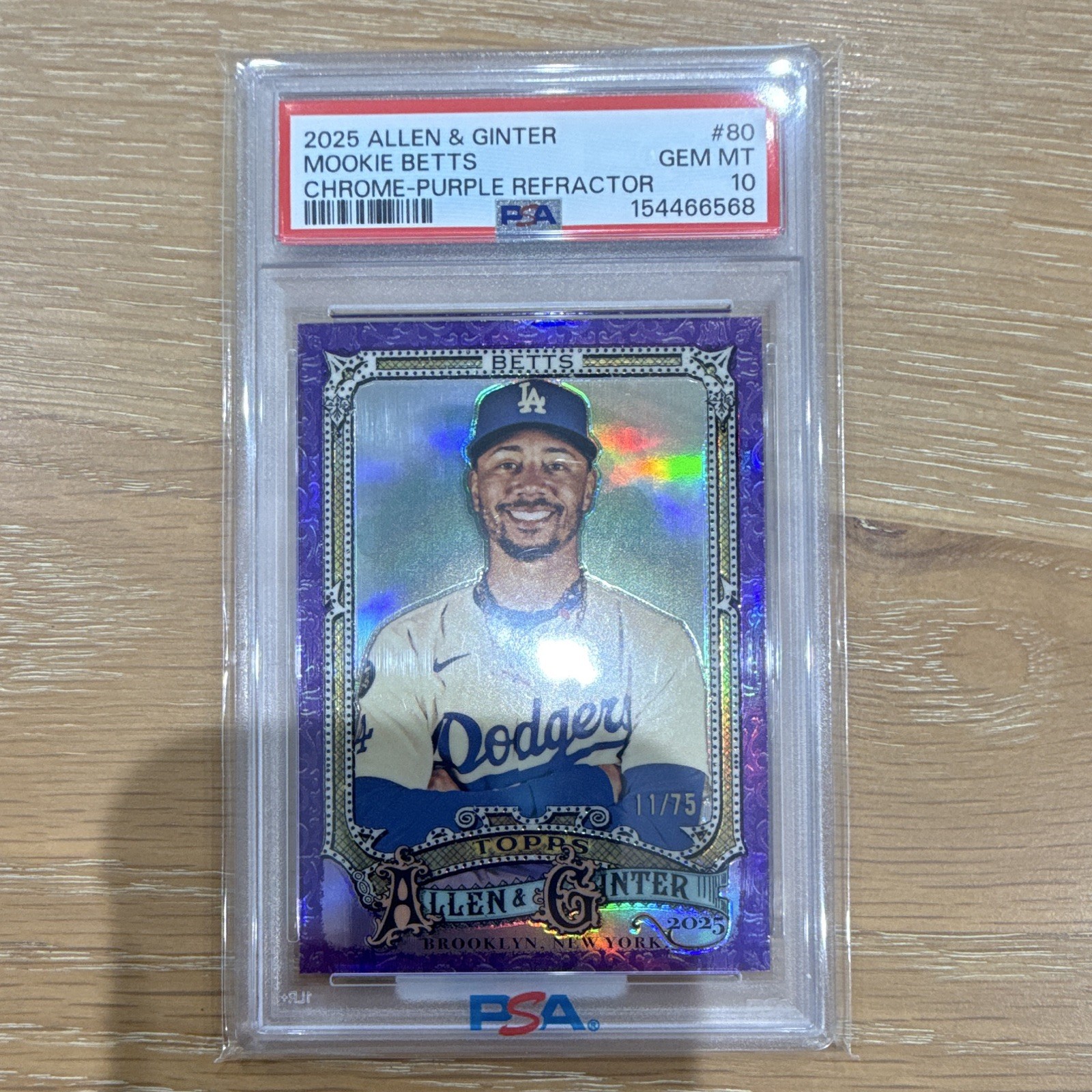 TOPPS 2025 ALLEN & GINTER MOOKIE BETTS CHROME PURPLE REFRACTOR /75 #80 PSA 10