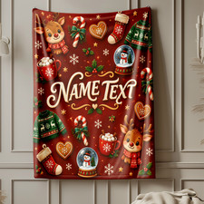Personalized Christmas Reindeer Collage Coral Fleece Blanket Holiday Decor