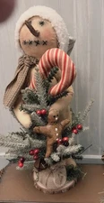 Primitive style Snowman hand made by me  Winter Christmas  tree gingerbread