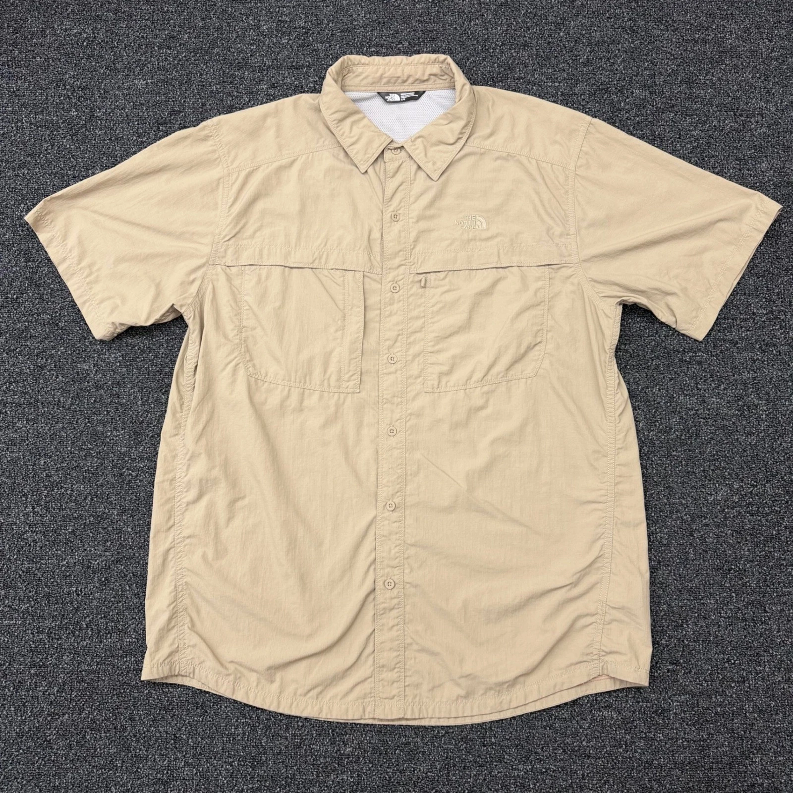 The North Face Mens Large Tan Short Sleeve Button Down Hiking Shirt CEX6 TB50