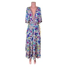 NWT R. Vivimos Women's V-Neck Short Sleeves Cinch Waist Midi Dress Floral Sz S