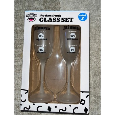 BigMouth Inc The Day Drunk Glass Set 2 Mimosa Champagne Flutes Frosted 4oz New