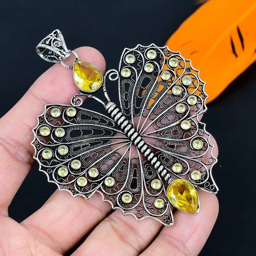Citrine Gemstone Handmade 925 Sterling Silver Jewelry Pendant