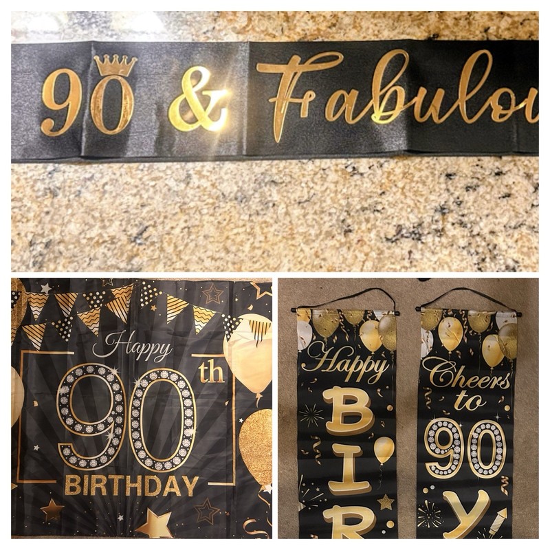 3 Pack 90th Birthday banners And Sash. Excellent Condition. Preowned.