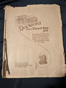 Antique Rockford Illinois History "Pioneer Days 1834" Rare Cord-Bound Bank...