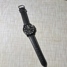 Geneva Quartz Men's Watch, Black Dial, Clear White Numbers, Faux Leather Band