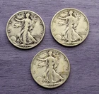 3 1935 Walking Liberty Half Silver Dollars  1935p, 1935s & 1935d- 90% silver