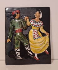 Ancien Bas-Relief Céramique émaillée - Danseurs Catalans (Sardane) - Signé G.P. 