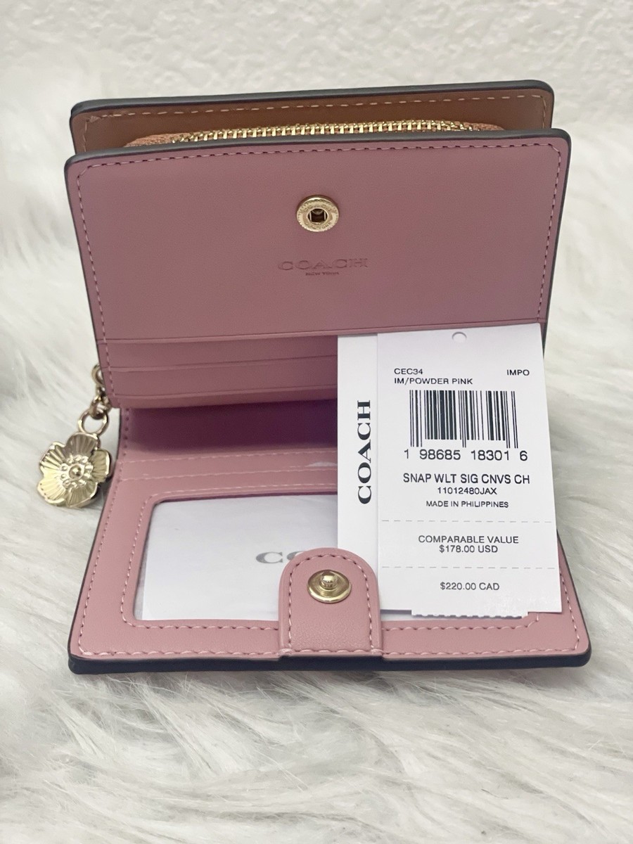NWT Coach CEC34 Snap Wallet in Signature Canvas & Leather Powder