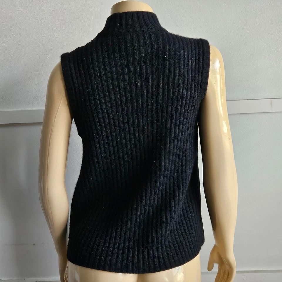 Chaleco Lauren Ralph Lauren Negro Mezcla de Cuero y Lana Cuello Simulado Cremallera Para Mujer M Foto 2 de 4