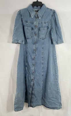 Mint Velvet Women's Blue Kitsch Short Sleeve Denim Midi Dress Sz 12 NWT